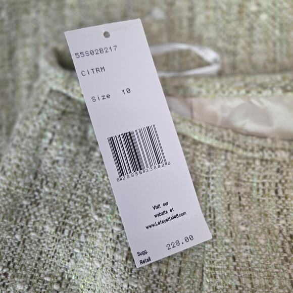 Lafayette 148 Tweed Midi Skirt 10 Cream Light Green Slit Career Quiet Money NWT - Picture 9 of 15